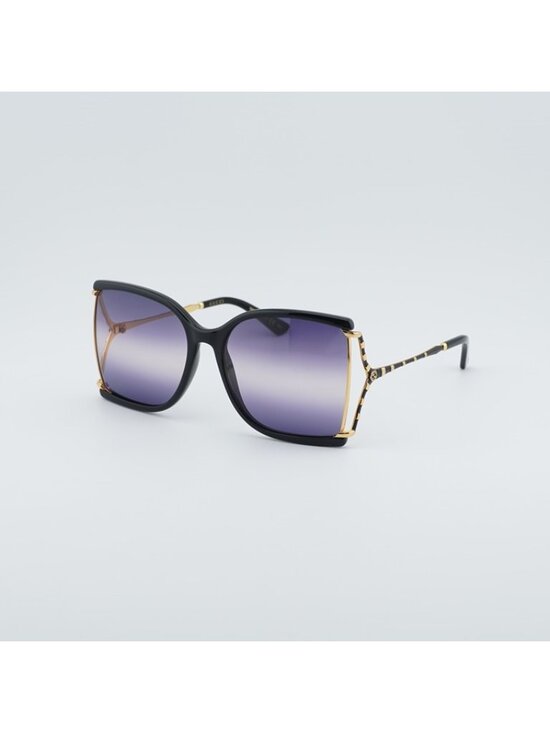Gucci GG0592S 002 Sunglasses Black/Gold Square Frame, Smoke Gradient Lenses main image 4